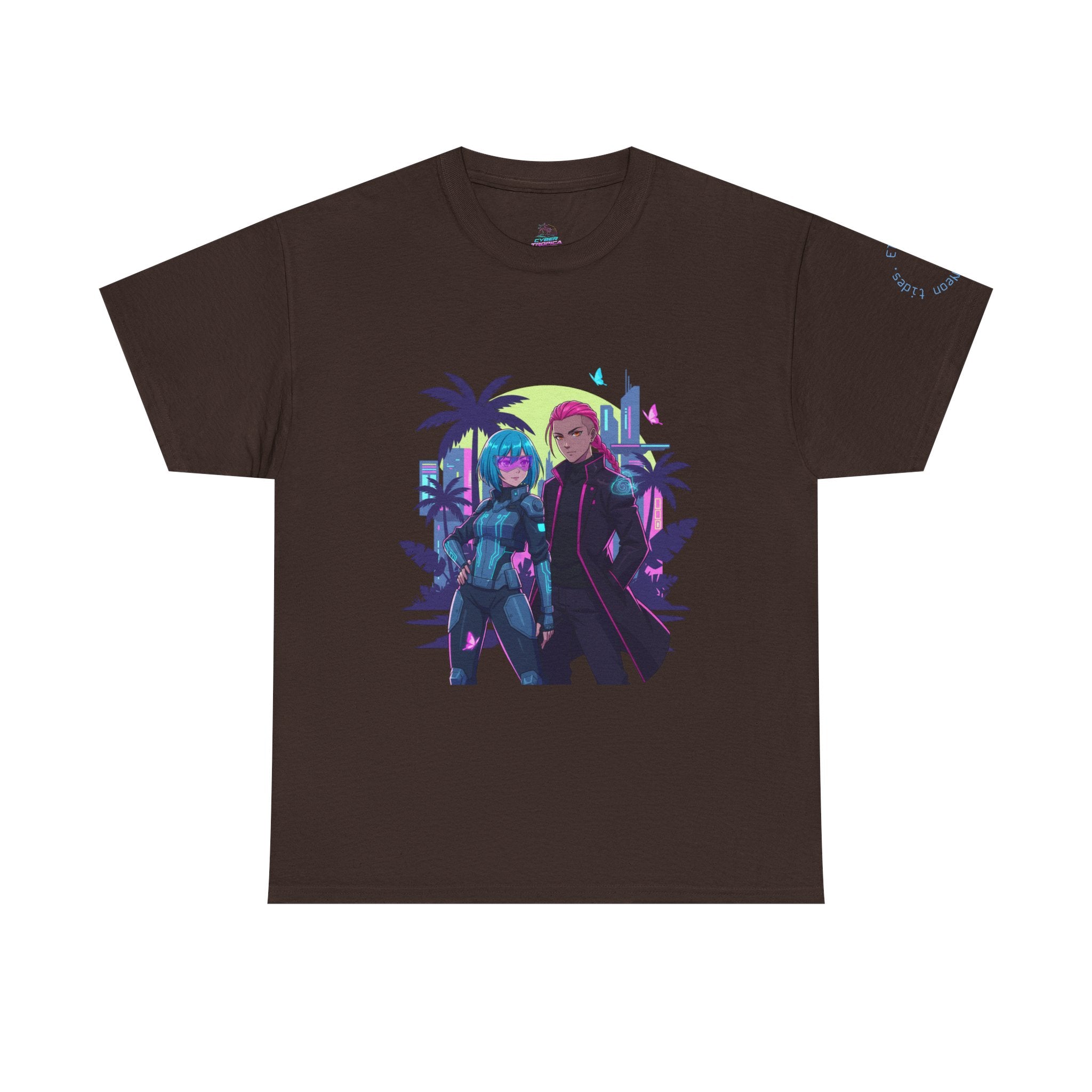Vaporwave Cyber Duo T-Shirt — 'Tropical Vibes' Retro Futuristic Tee