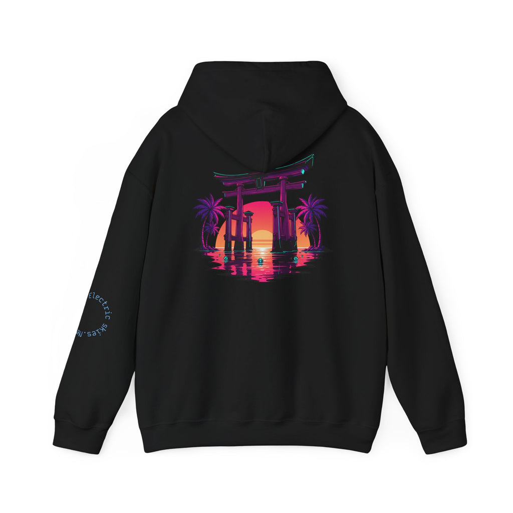 Sunset Torii Hoodie — Japanese Torii Gate Beach Sunset Graphic Hoodie