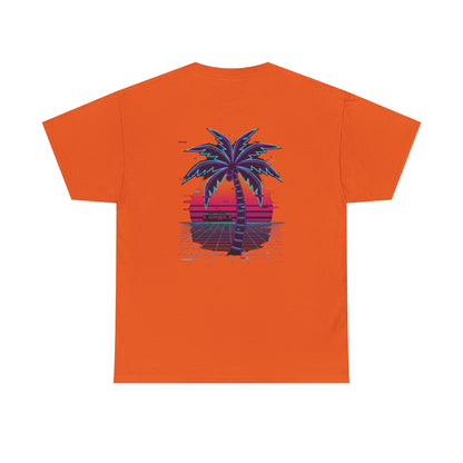 Retro Palm Tree Sunset T-Shirt — Vintage Tropical Beach Tee
