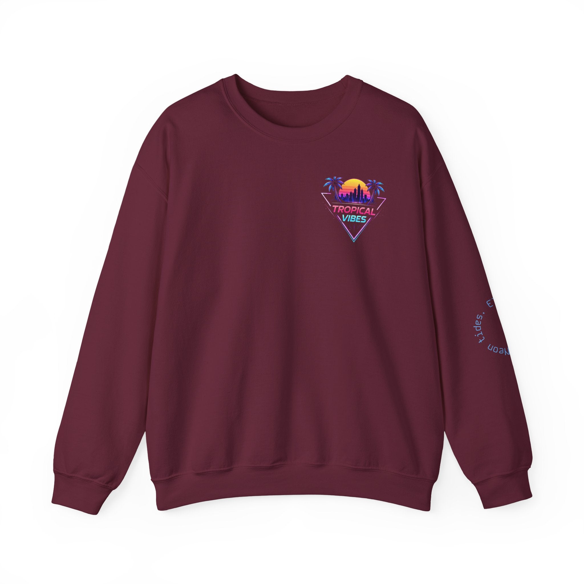 Tropical Palm Crewneck Sweatshirt — Sunset Cityscape Graphic