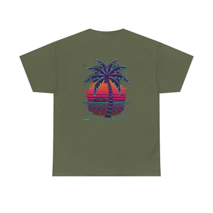 Retro Palm Tree Sunset T-Shirt — Vintage Tropical Beach Tee