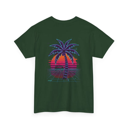 Retro Palm Tree Sunset T-Shirt — Vintage Tropical Beach Tee