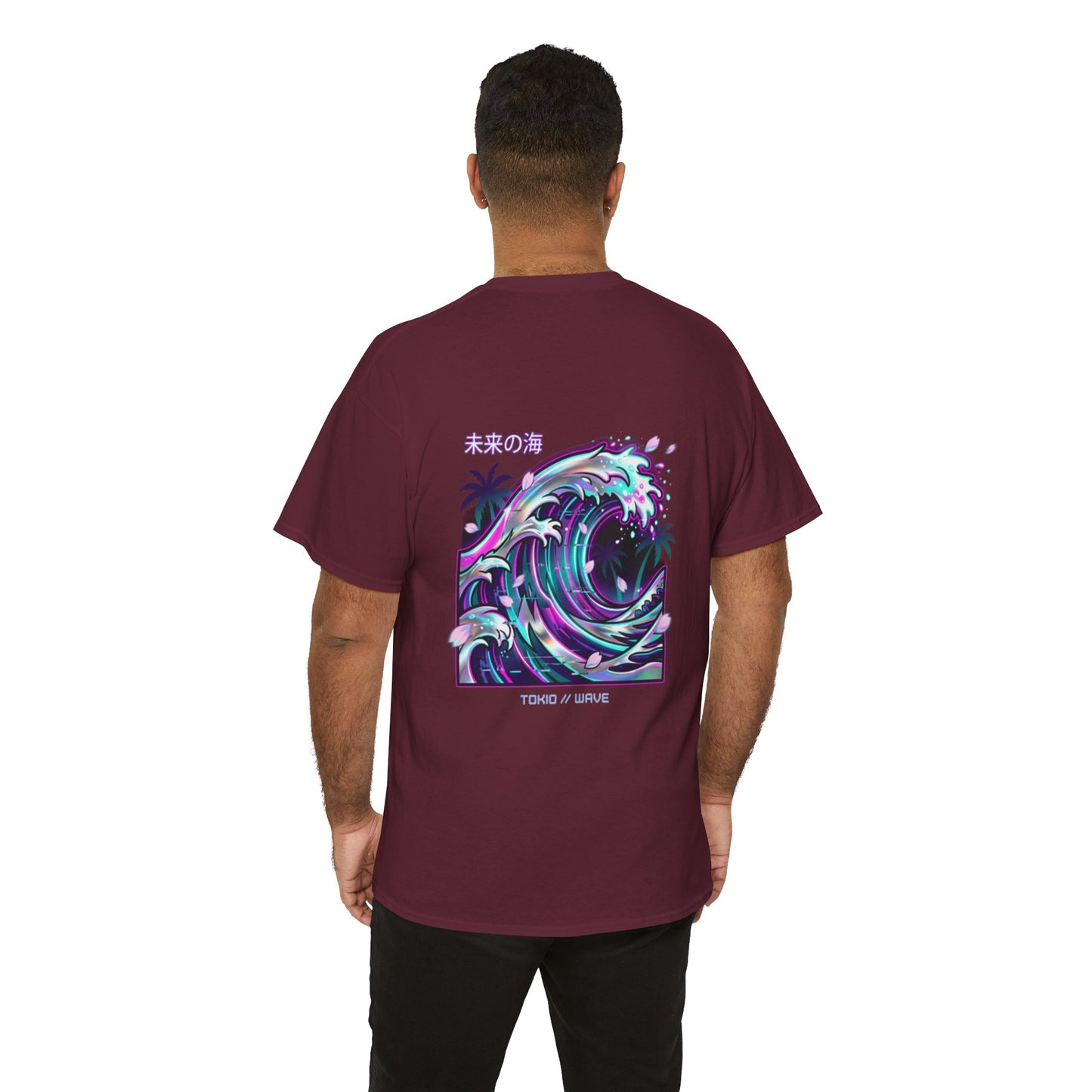 Vaporwave Japanese Surf T-Shirt — "未来の海" Retro Neon Aesthetic