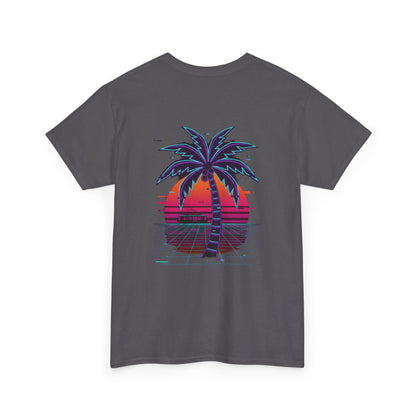 Retro Palm Tree Sunset T-Shirt — Vintage Tropical Beach Tee