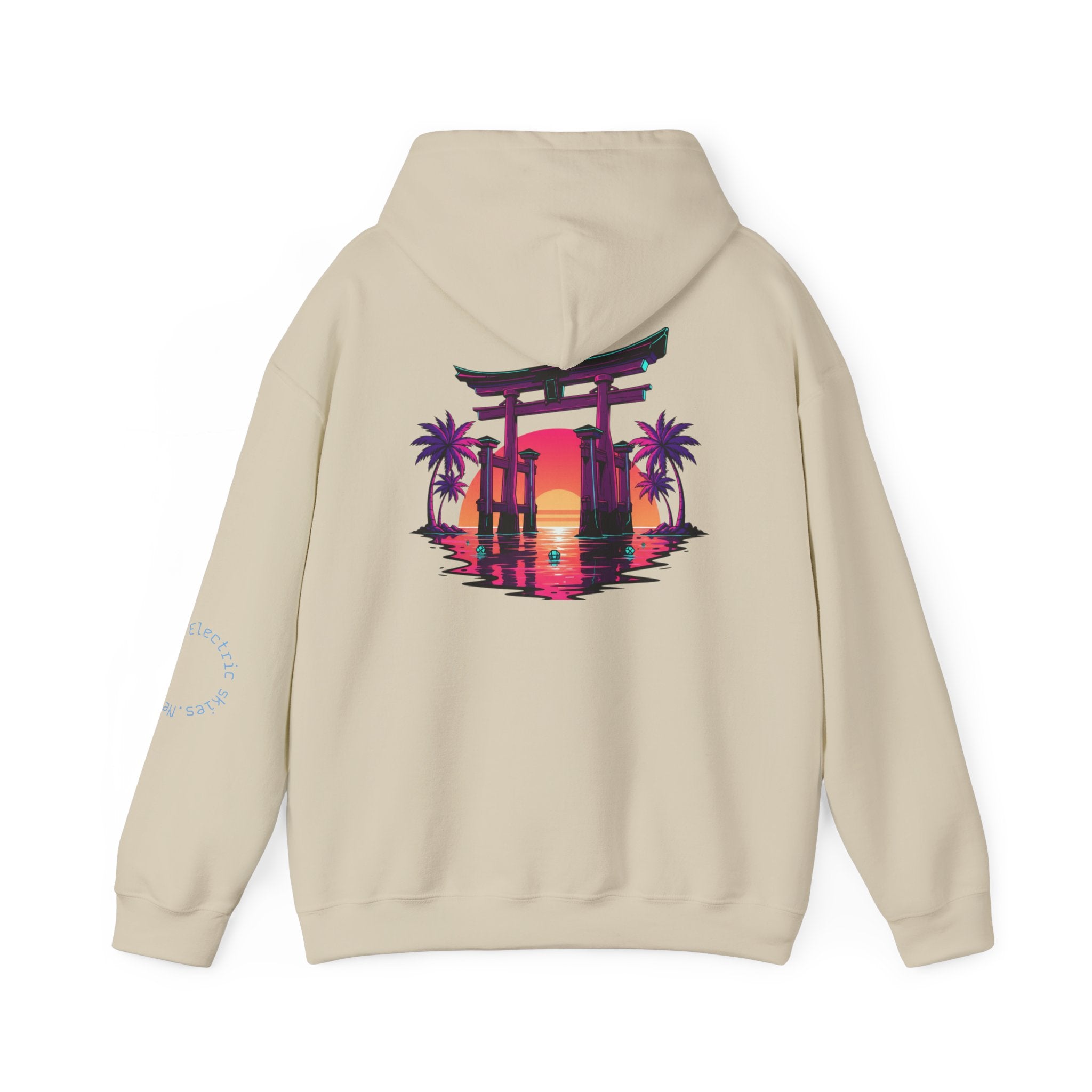 Sunset Torii Hoodie — Japanese Torii Gate Beach Sunset Graphic Hoodie