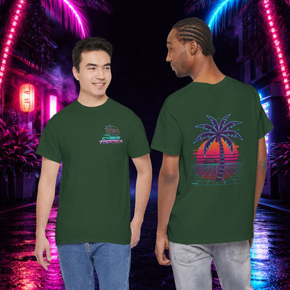 Retro Palm Tree Sunset T-Shirt — Vintage Tropical Beach Tee