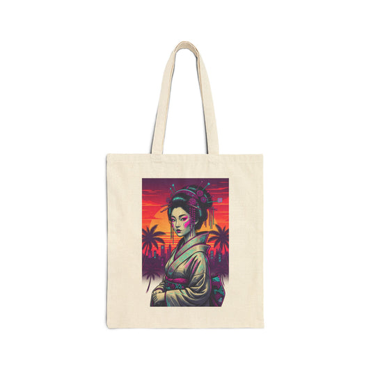 Neon Tropical Geisha Sunset Tote Bag
