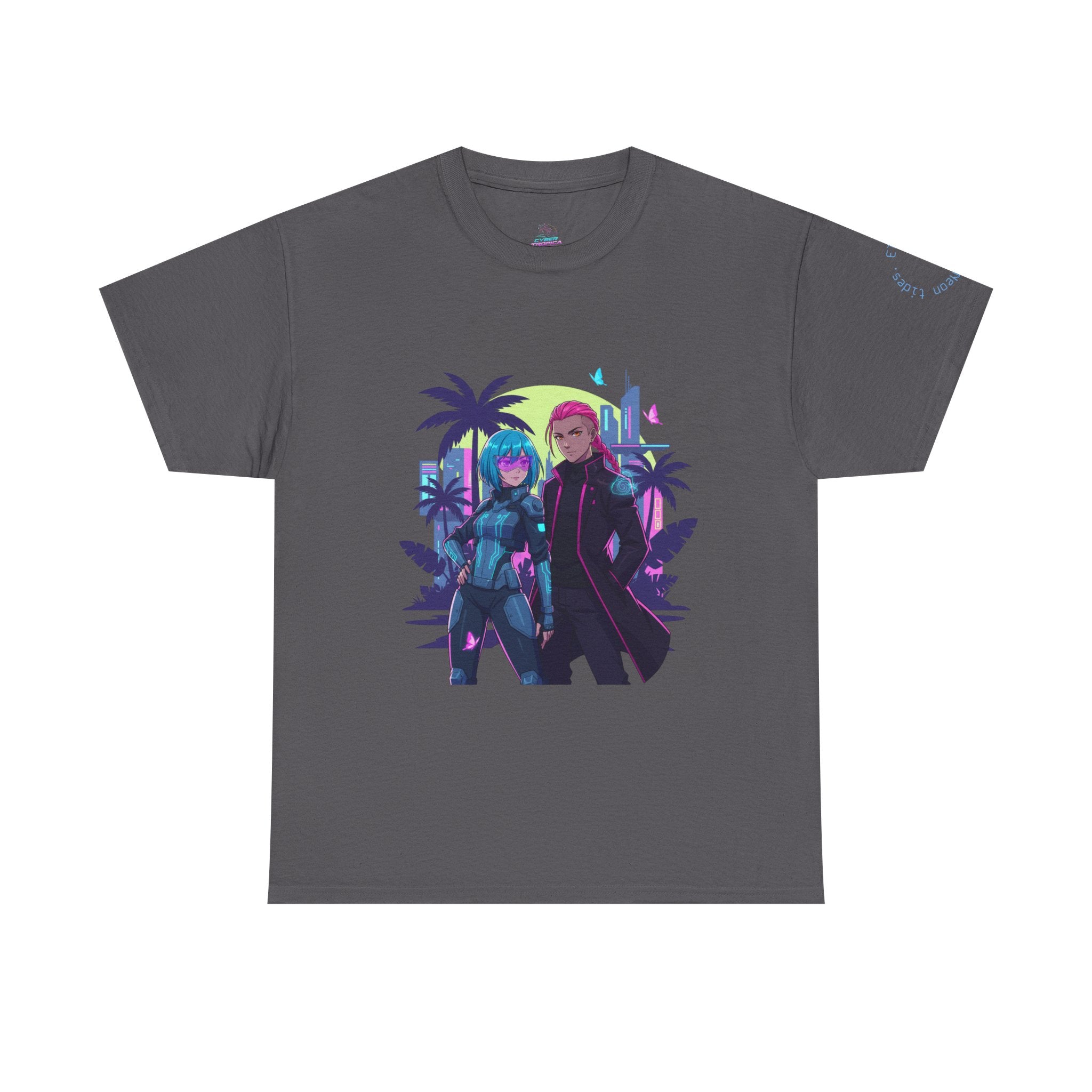 Vaporwave Cyber Duo T-Shirt — 'Tropical Vibes' Retro Futuristic Tee