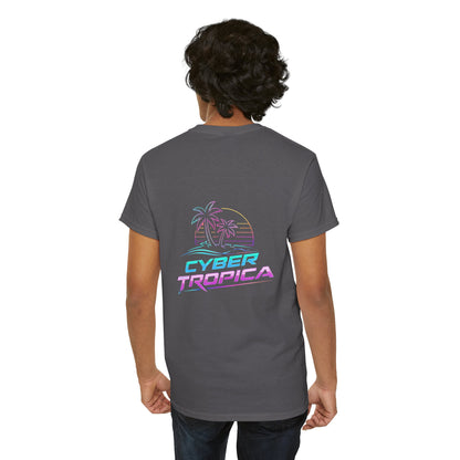 Cyberpunk Tropical Duo Tee — Neon Futuristic Beach Graphic T-Shirt