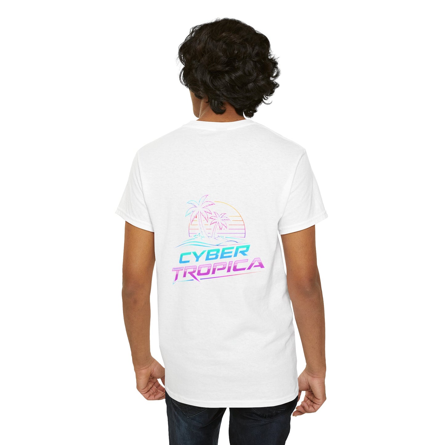 Cyberpunk Tropical Duo Tee — Neon Futuristic Beach Graphic T-Shirt