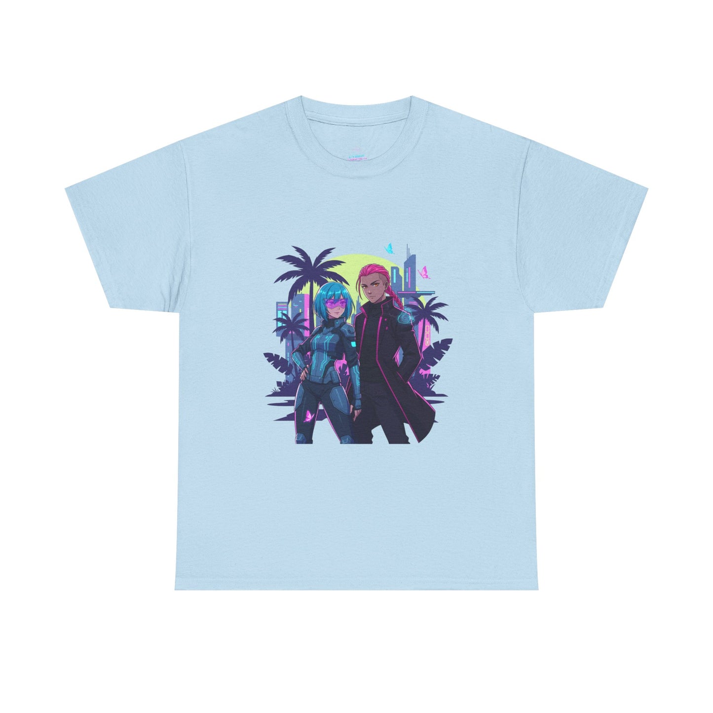 Cyberpunk Tropical Duo Tee — Neon Futuristic Beach Graphic T-Shirt