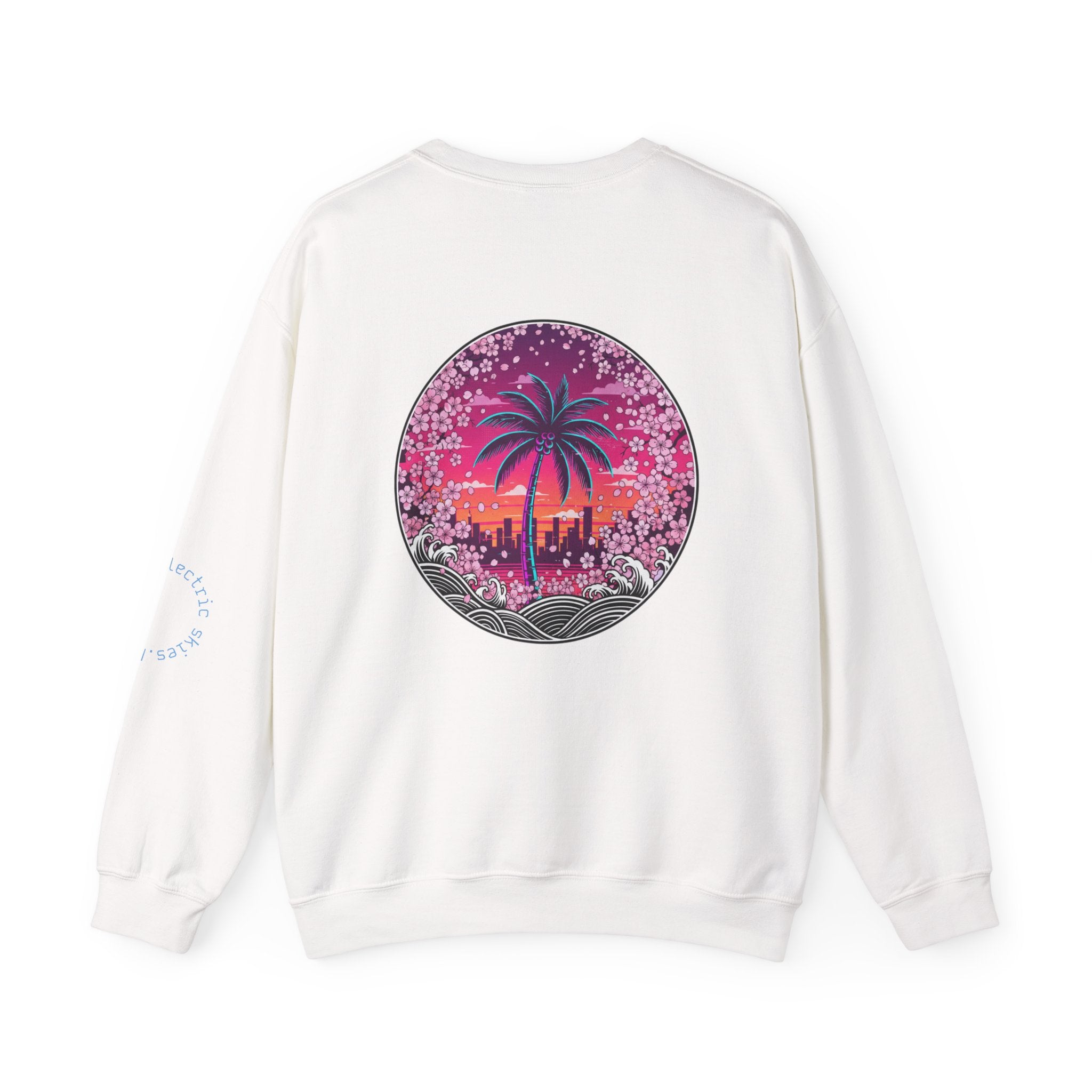 Tropical Palm Crewneck Sweatshirt — Sunset Cityscape Graphic