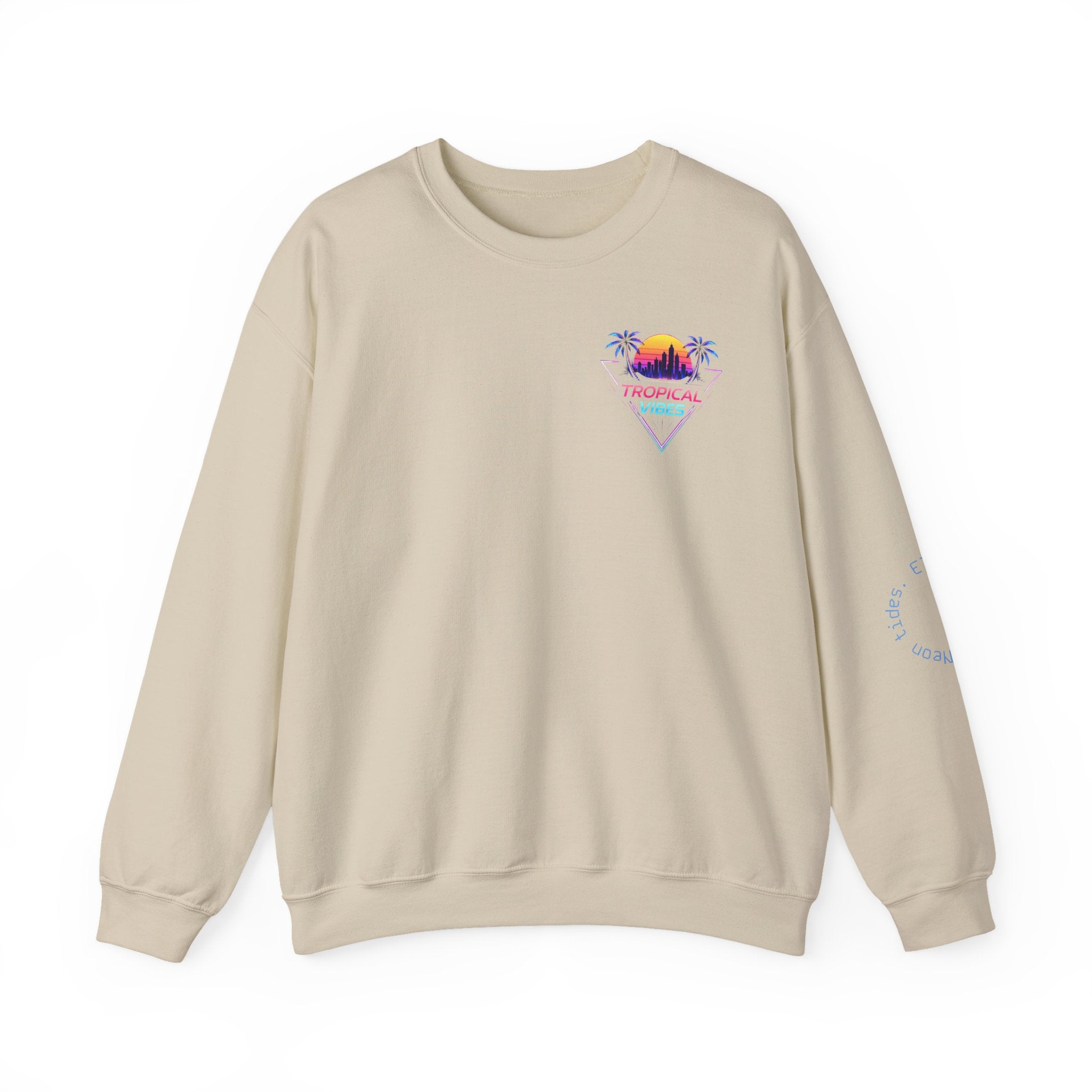 Tropical Palm Crewneck Sweatshirt — Sunset Cityscape Graphic