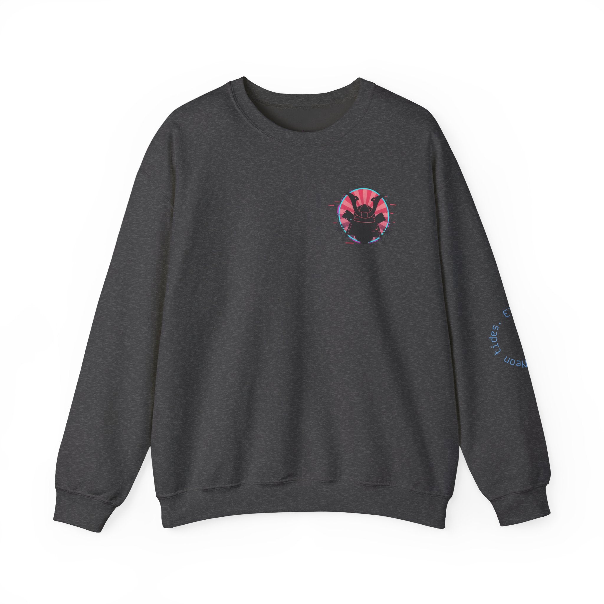 Surf Samurai Crewneck Sweatshirt — Retro Neon Sunset Wave Design