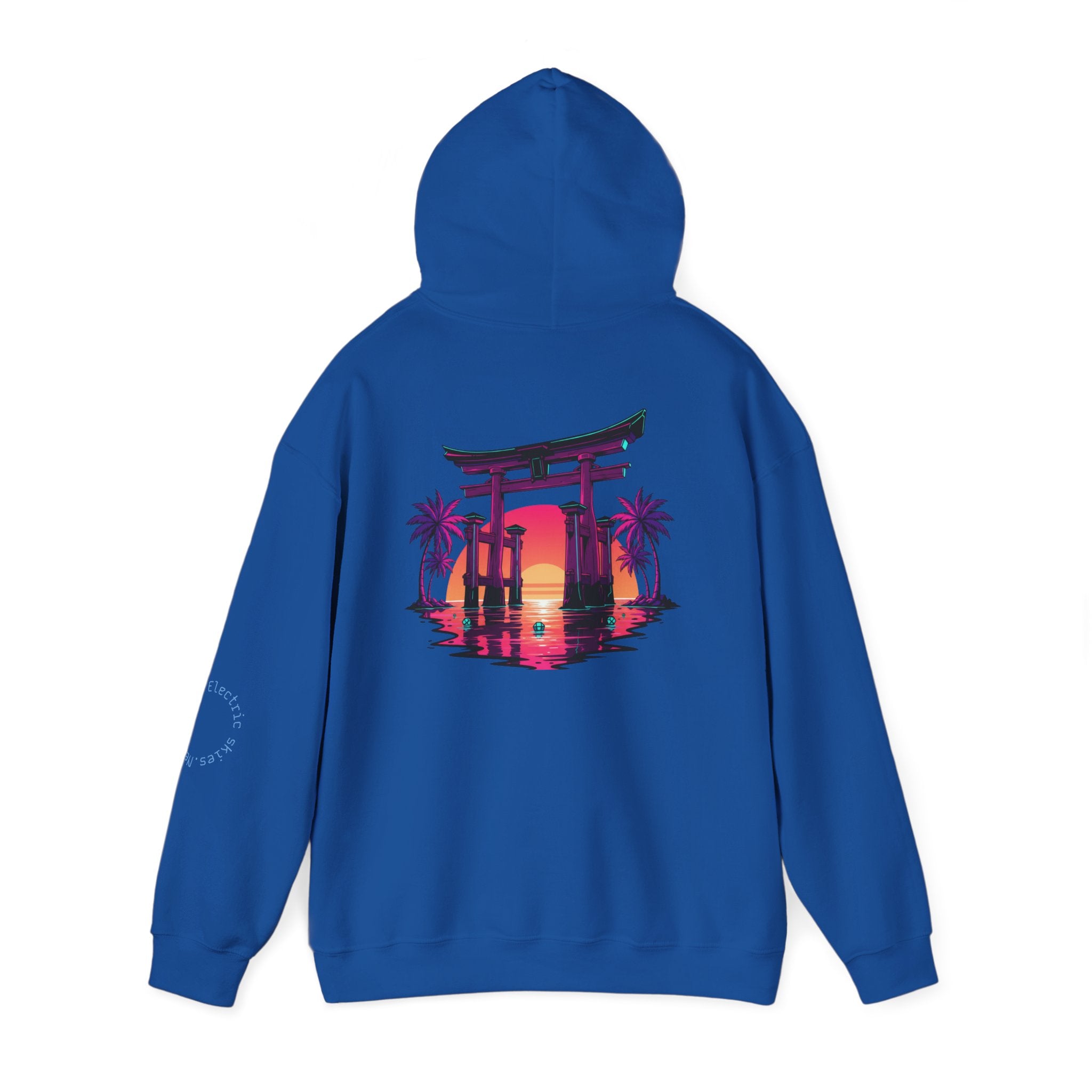 Sunset Torii Hoodie — Japanese Torii Gate Beach Sunset Graphic Hoodie