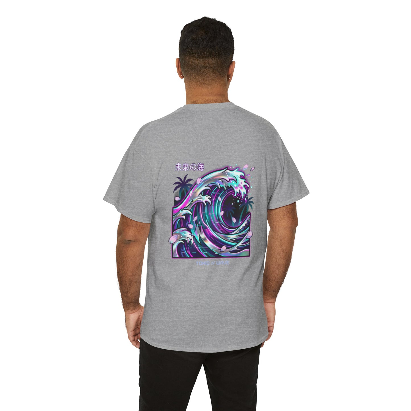 Vaporwave Japanese Surf T-Shirt — "未来の海" Retro Neon Aesthetic