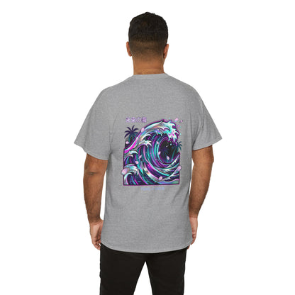 Vaporwave Japanese Surf T-Shirt — "未来の海" Retro Neon Aesthetic