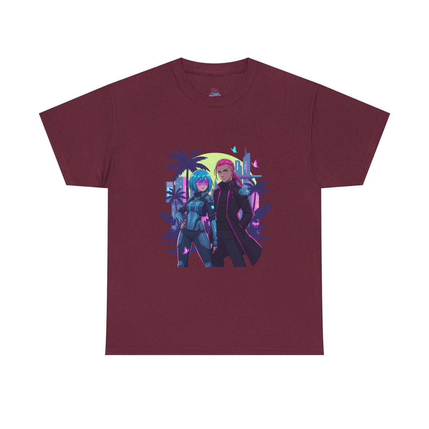 Cyberpunk Tropical Duo Tee — Neon Futuristic Beach Graphic T-Shirt