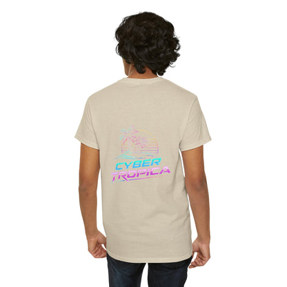 Cyberpunk Tropical Duo Tee — Neon Futuristic Beach Graphic T-Shirt