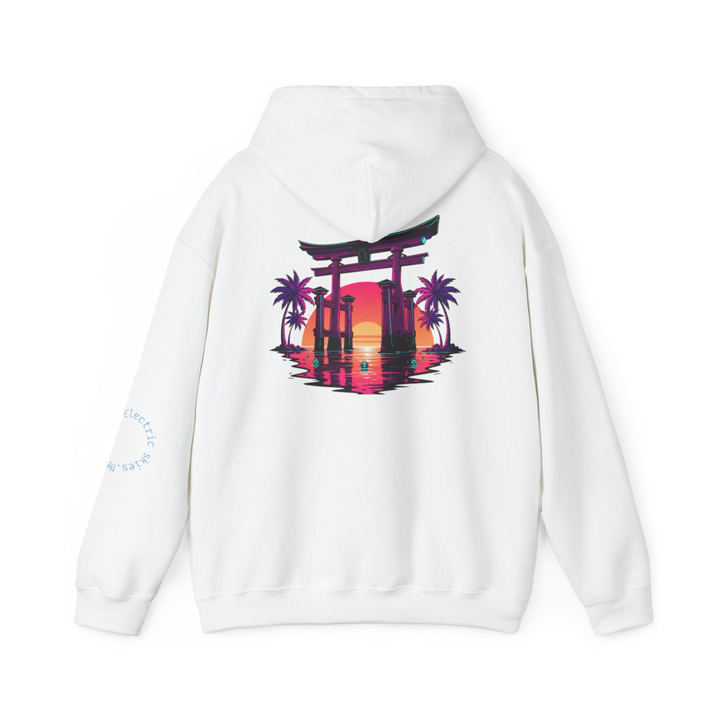 Sunset Torii Hoodie — Japanese Torii Gate Beach Sunset Graphic Hoodie