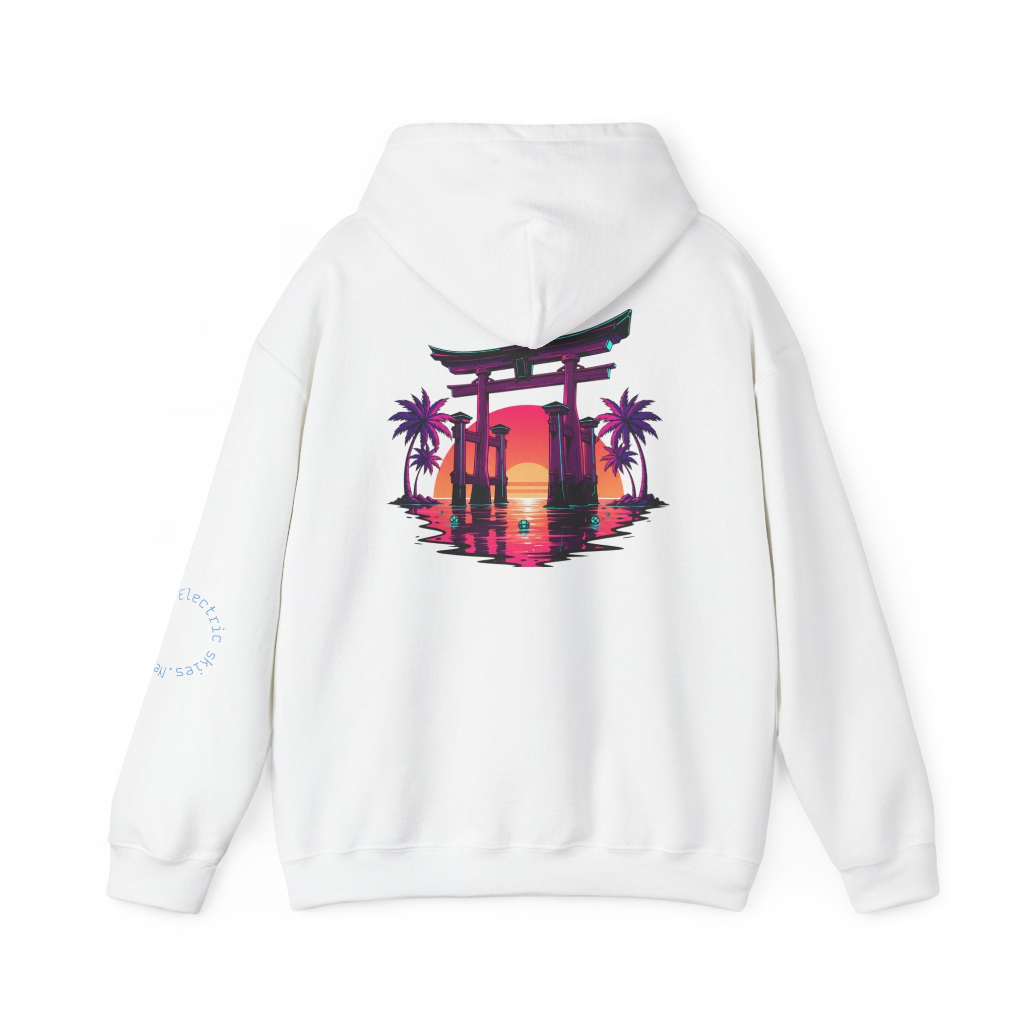 Sunset Torii Hoodie — Japanese Torii Gate Beach Sunset Graphic Hoodie