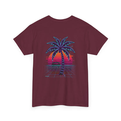 Retro Palm Tree Sunset T-Shirt — Vintage Tropical Beach Tee