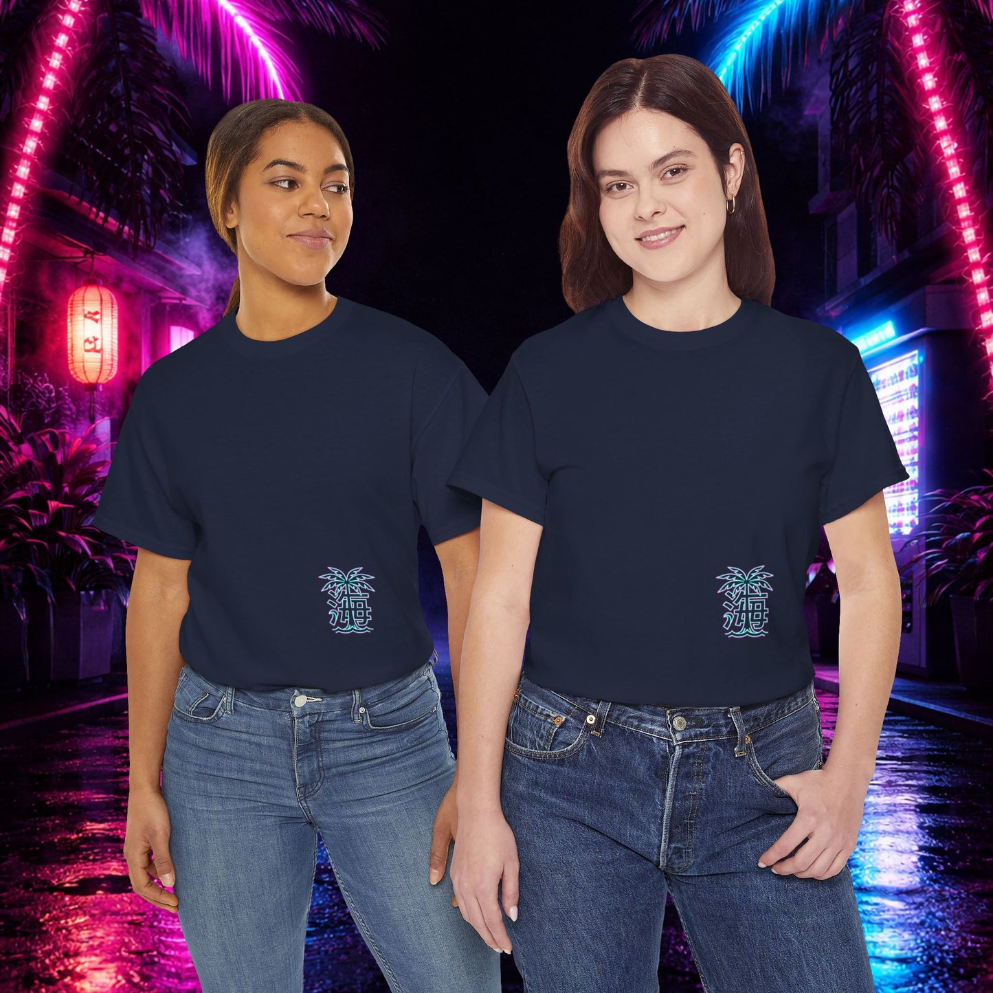 Vaporwave Japanese Surf T-Shirt — "未来の海" Retro Neon Aesthetic