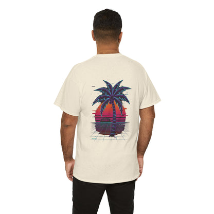 Retro Palm Tree Sunset T-Shirt — Vintage Tropical Beach Tee
