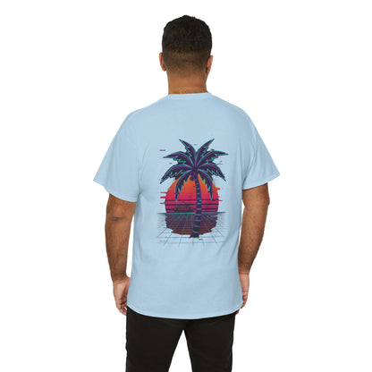 Retro Palm Tree Sunset T-Shirt — Vintage Tropical Beach Tee