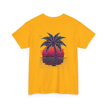 Retro Palm Tree Sunset T-Shirt — Vintage Tropical Beach Tee