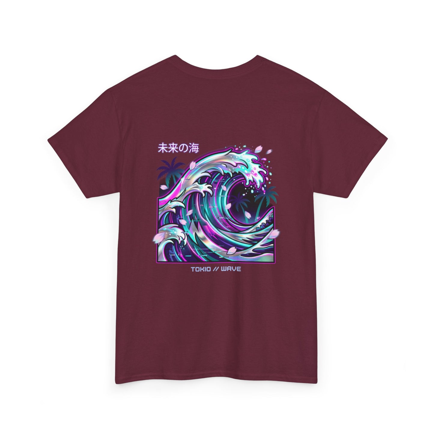 Vaporwave Japanese Surf T-Shirt — "未来の海" Retro Neon Aesthetic