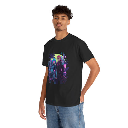 Cyberpunk Tropical Duo Tee — Neon Futuristic Beach Graphic T-Shirt