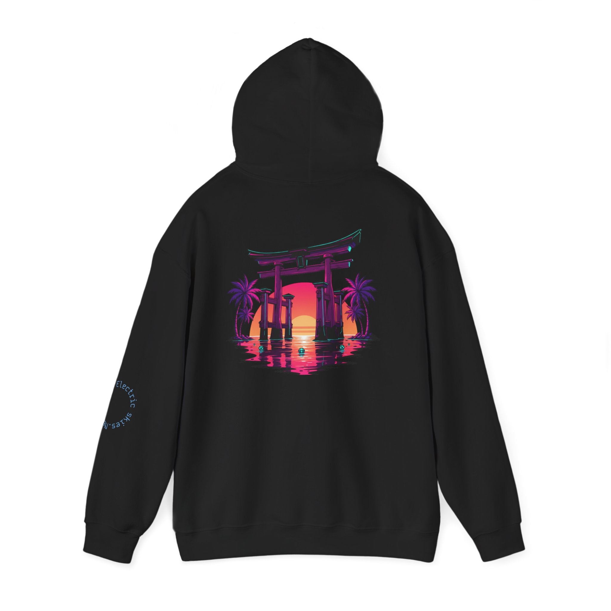 Sunset Torii Hoodie — Japanese Torii Gate Beach Sunset Graphic Hoodie