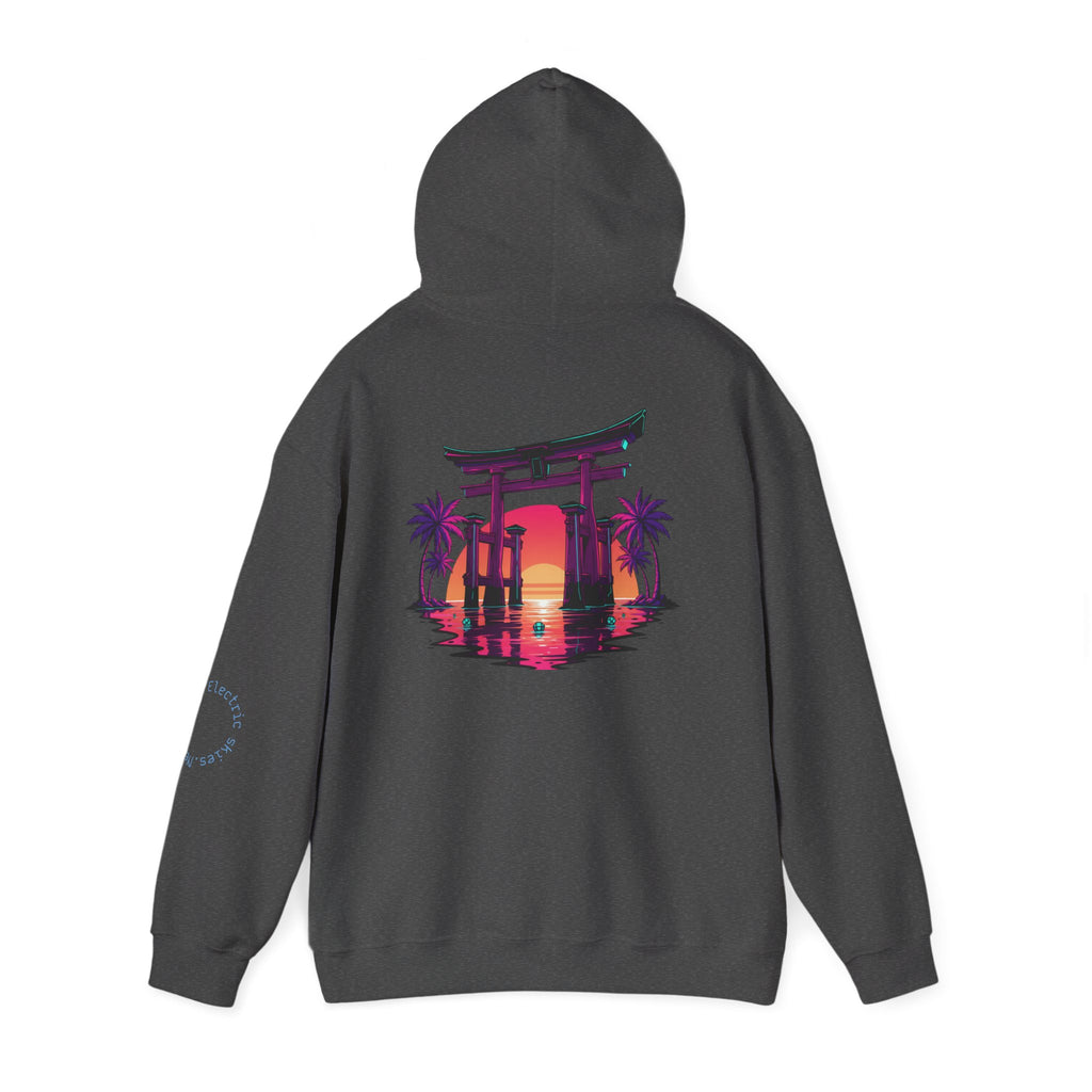 Sunset Torii Hoodie — Japanese Torii Gate Beach Sunset Graphic Hoodie
