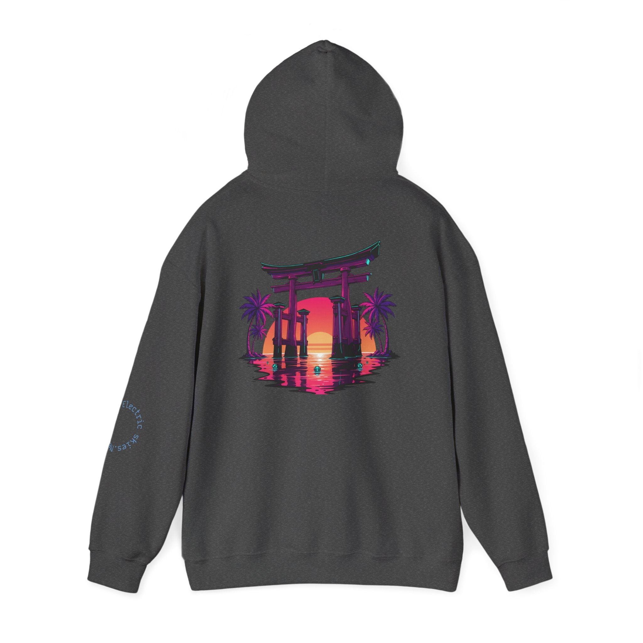 Sunset Torii Hoodie — Japanese Torii Gate Beach Sunset Graphic Hoodie