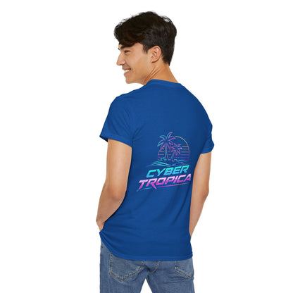 Cyberpunk Tropical Duo Tee — Neon Futuristic Beach Graphic T-Shirt