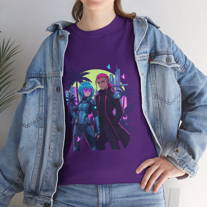 Cyberpunk Tropical Duo Tee — Neon Futuristic Beach Graphic T-Shirt