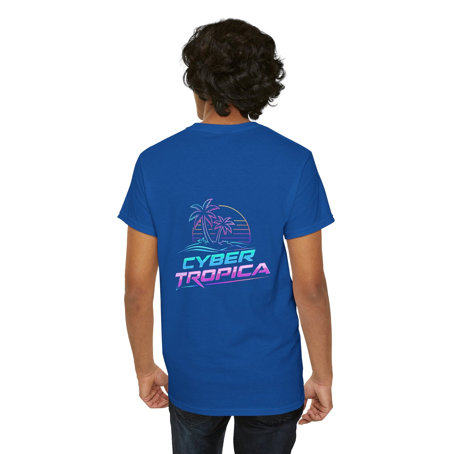 Cyberpunk Tropical Duo Tee — Neon Futuristic Beach Graphic T-Shirt