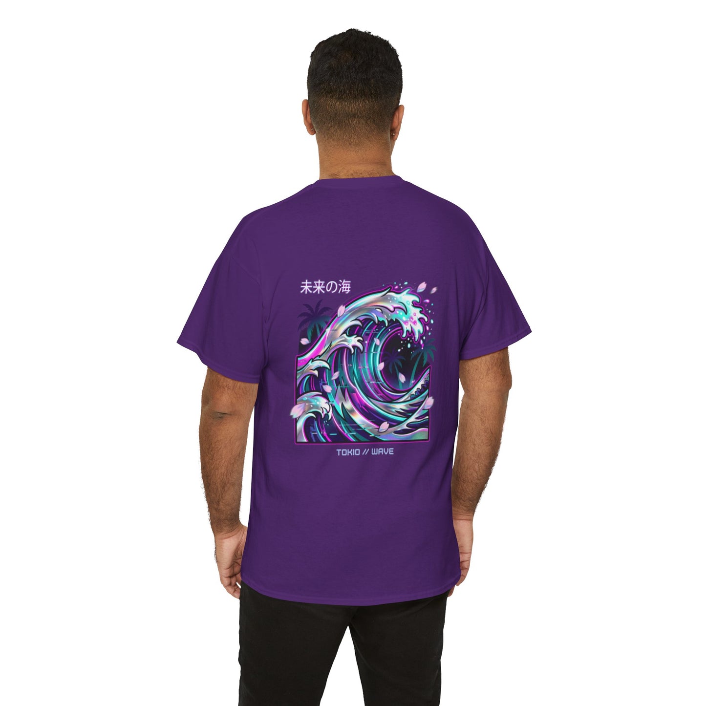 Vaporwave Japanese Surf T-Shirt — "未来の海" Retro Neon Aesthetic