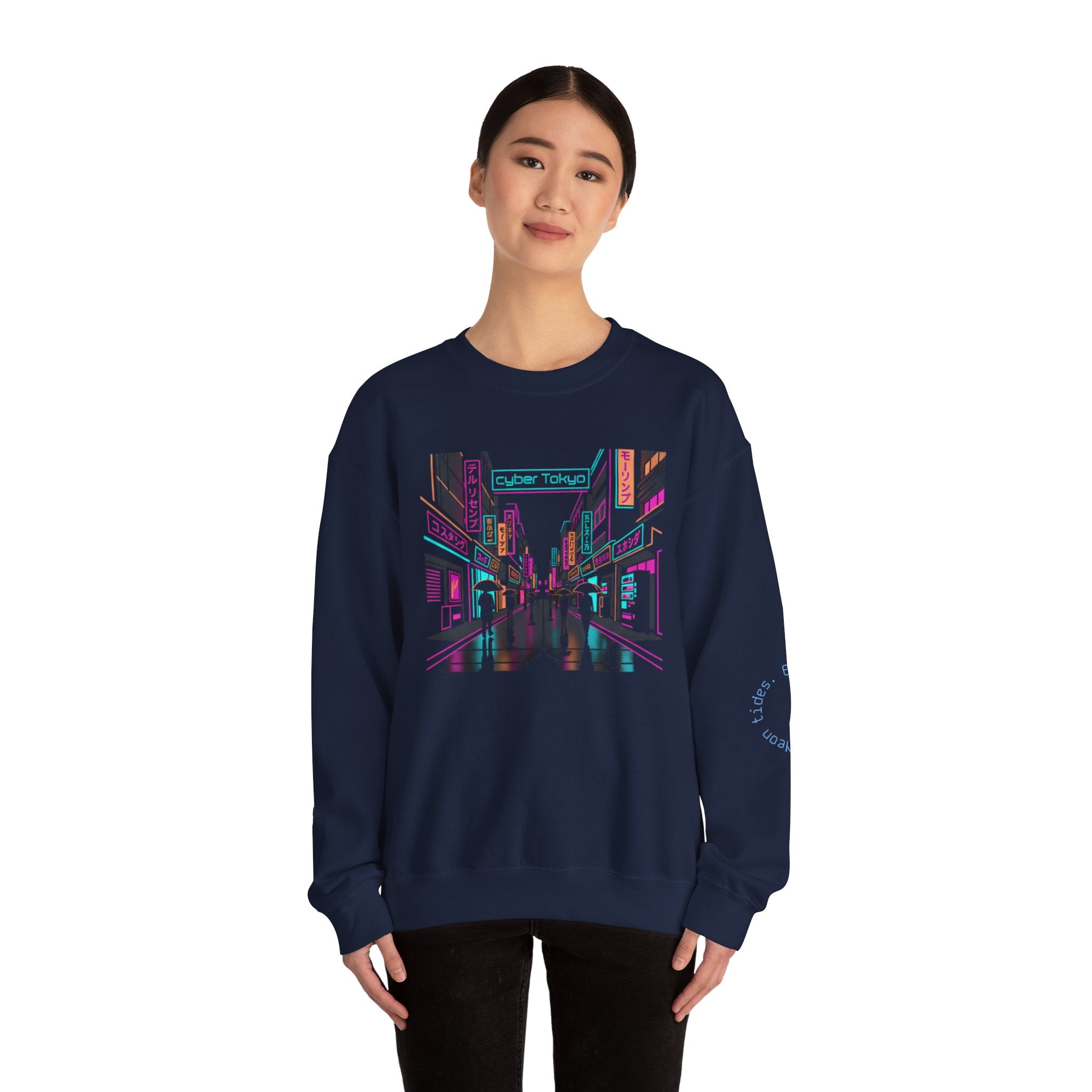 Retro Neon City Crewneck Sweatshirt — Vaporwave Street Scene Design