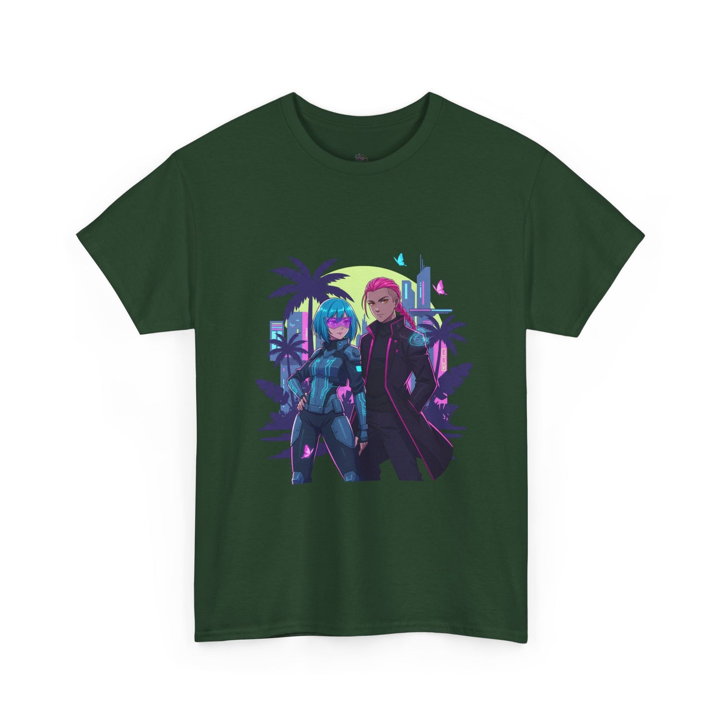 Cyberpunk Tropical Duo Tee — Neon Futuristic Beach Graphic T-Shirt