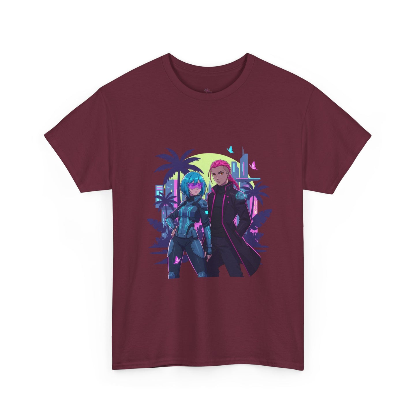Cyberpunk Tropical Duo Tee — Neon Futuristic Beach Graphic T-Shirt
