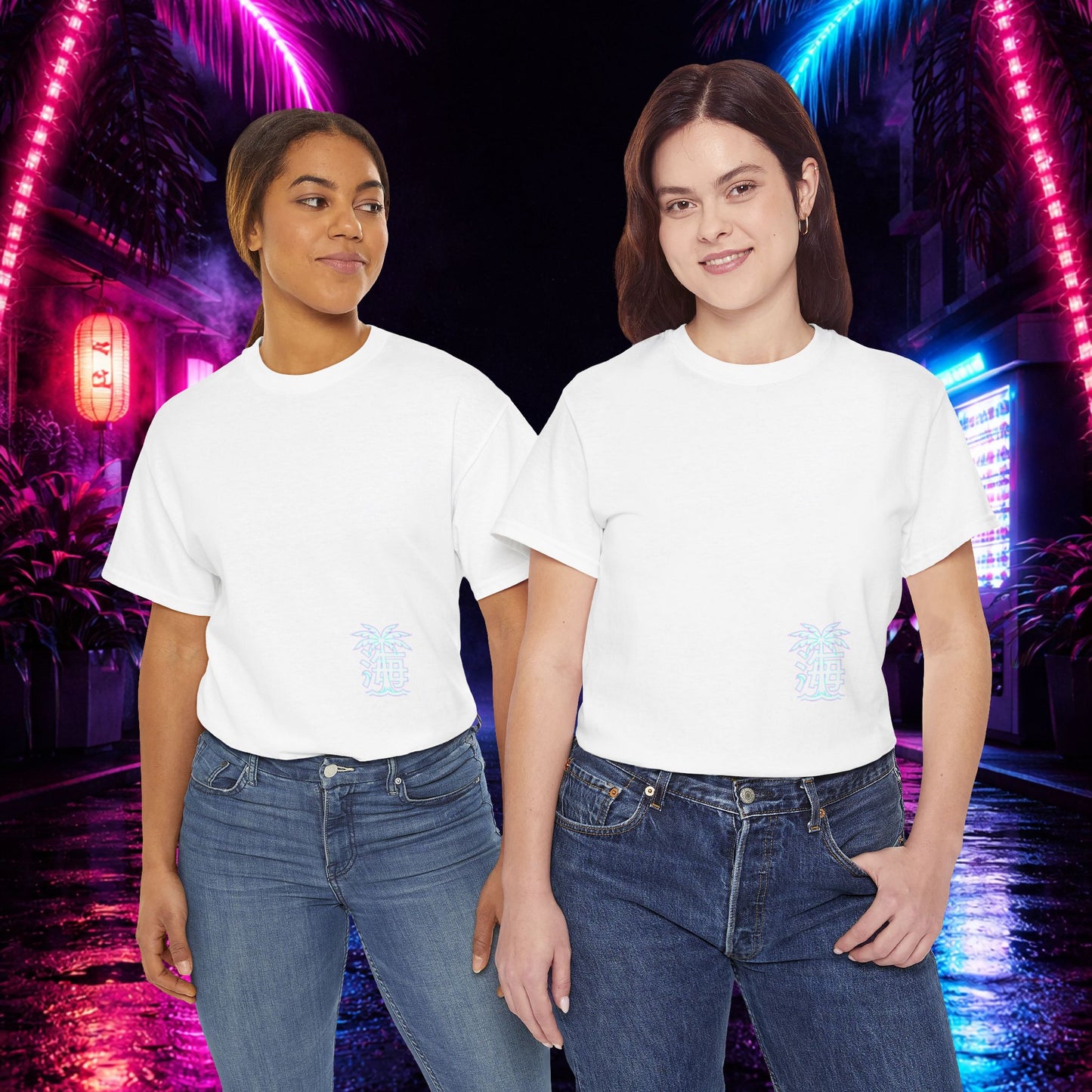 Vaporwave Japanese Surf T-Shirt — "未来の海" Retro Neon Aesthetic