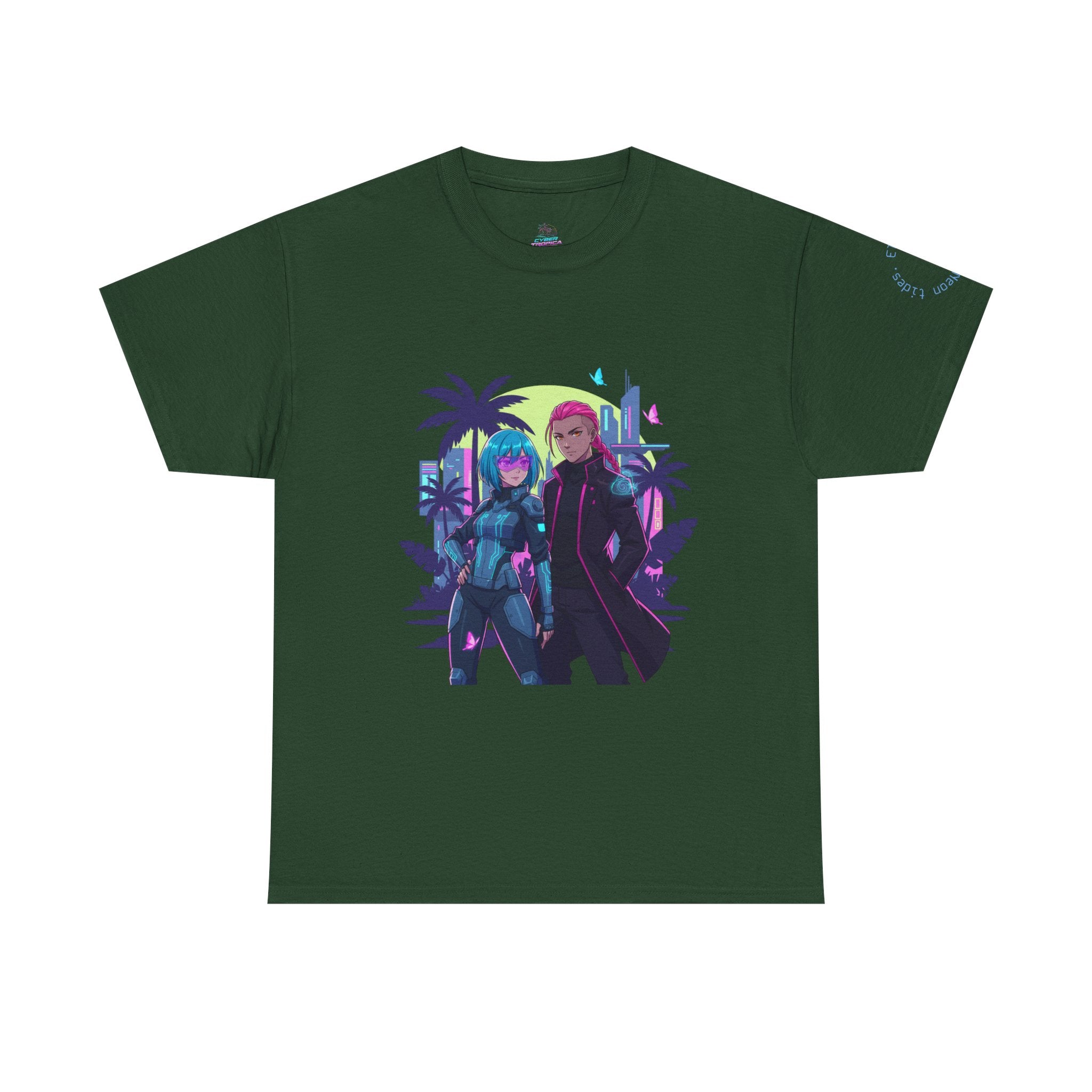 Vaporwave Cyber Duo T-Shirt — 'Tropical Vibes' Retro Futuristic Tee