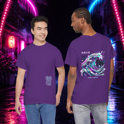 Vaporwave Japanese Surf T-Shirt — "未来の海" Retro Neon Aesthetic