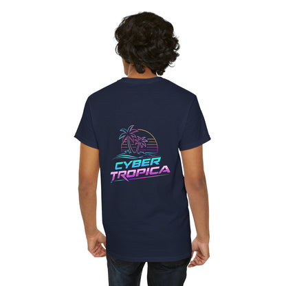 Cyberpunk Tropical Duo Tee — Neon Futuristic Beach Graphic T-Shirt