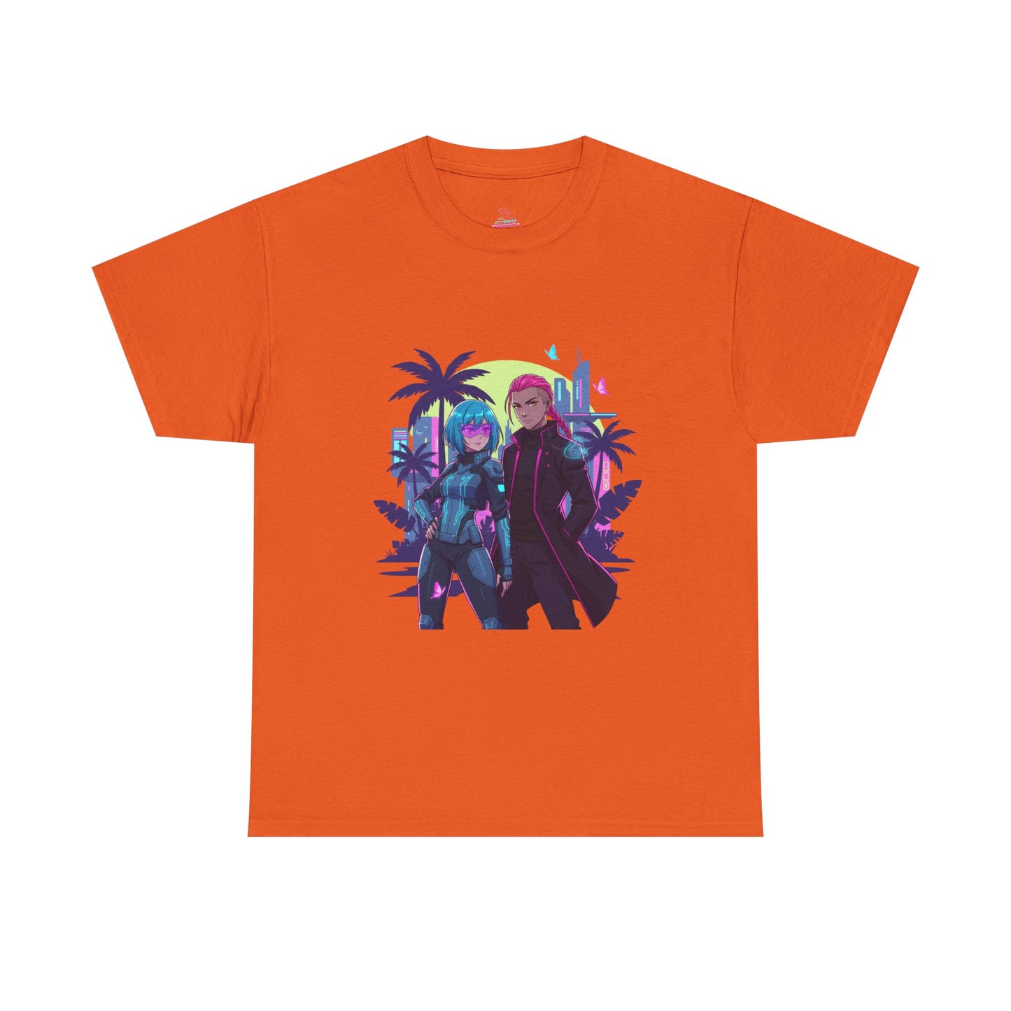 Cyberpunk Tropical Duo Tee — Neon Futuristic Beach Graphic T-Shirt