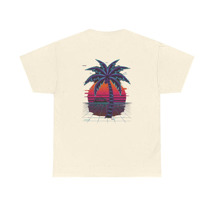 Retro Palm Tree Sunset T-Shirt — Vintage Tropical Beach Tee