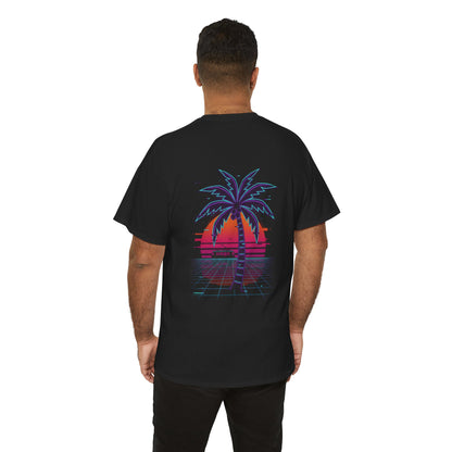 Retro Palm Tree Sunset T-Shirt — Vintage Tropical Beach Tee