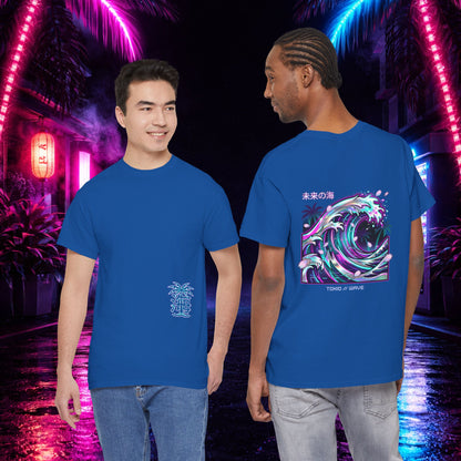 Vaporwave Japanese Surf T-Shirt — "未来の海" Retro Neon Aesthetic